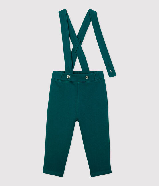 Pantalón con tirantes de muletón de bebé. verde PINEDE