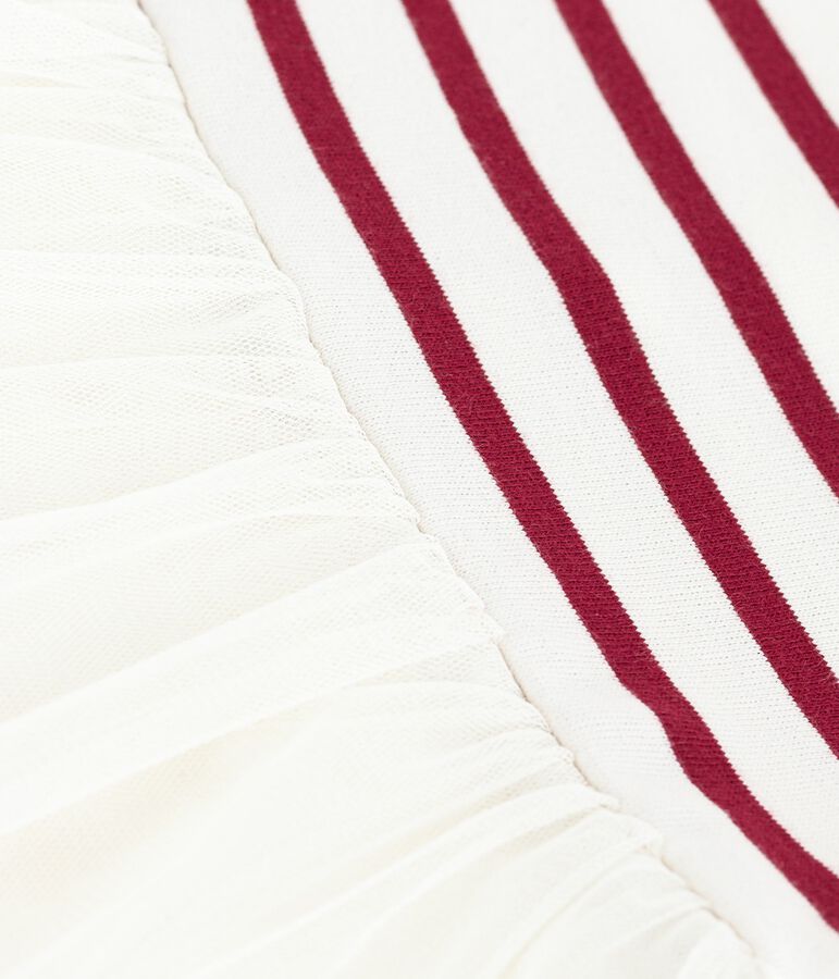 Vestido de dos materiales de manga corta para beb&eacute; crudo/rojo