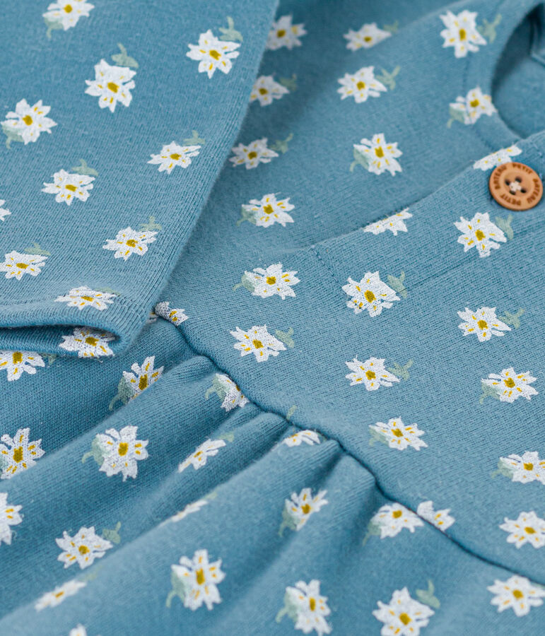 Vestido de manga larga de punto jersey grueso de beb&eacute; azul/multicolor