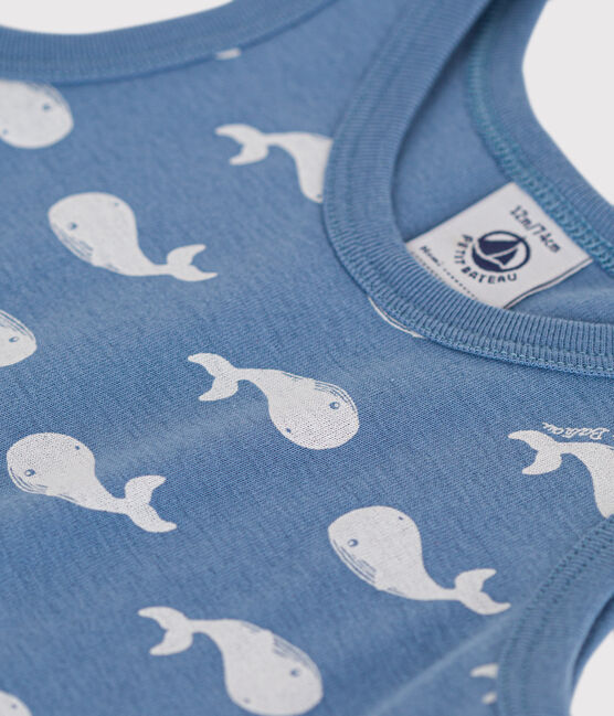Mono corto de algodón con estampado de ballena para bebé azul BEACH/ MARSHMALLOW