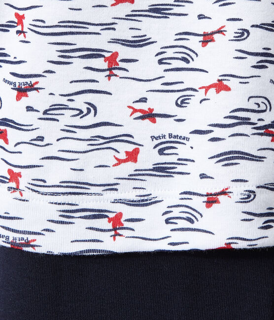 Pijama con cuello tunecino para niño azul SMOKING/blanco ECUME/ MULTICO