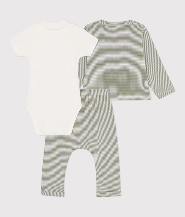 Conjunto de algod&oacute;n milrayas para beb&eacute; verde/blanco