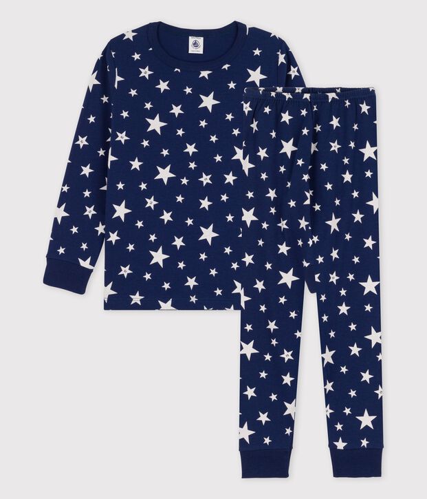 Pijama con estrellas de algod&oacute;n org&aacute;nico infantil unisex azul/blanco