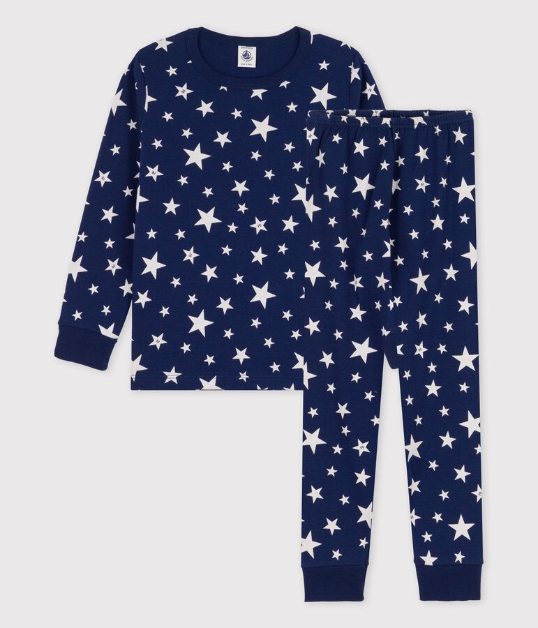 Pijama con estrellas de algod&oacute;n org&aacute;nico infantil unisex azul MEDIEVAL/blanco MARSHMALLOW