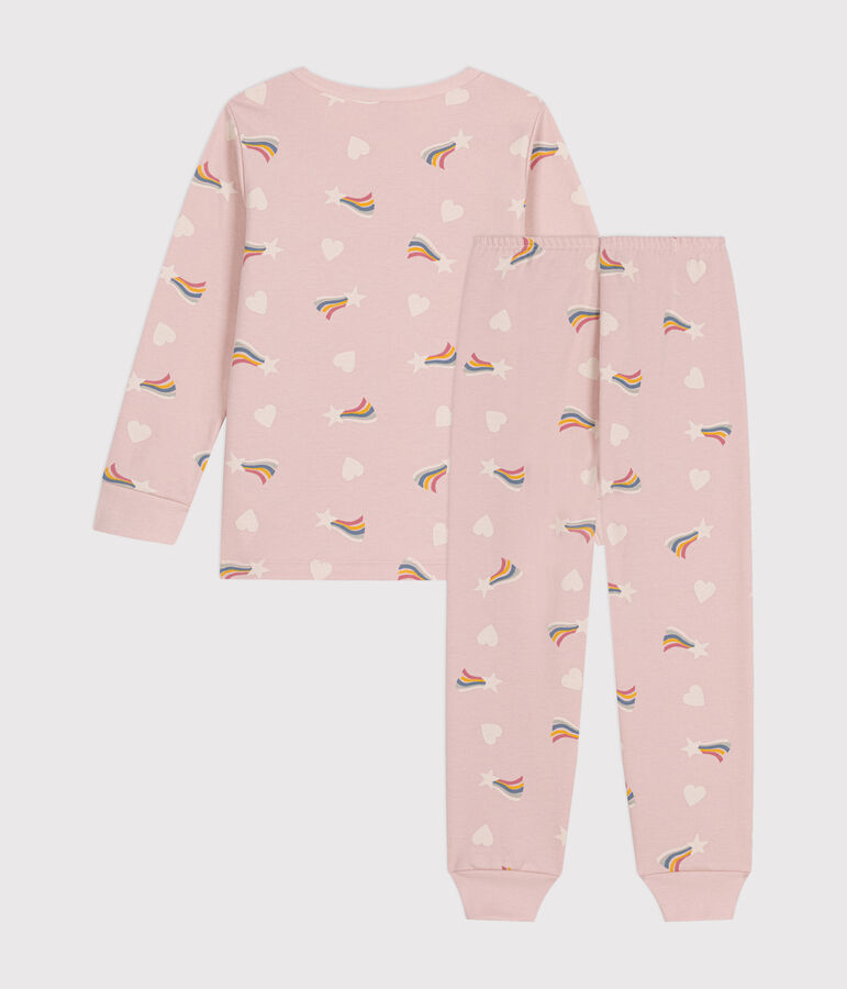 Pijama infantil de felpa cepillada con estampado de estrellas y corazones rosa SALINE/blanco MULTICO