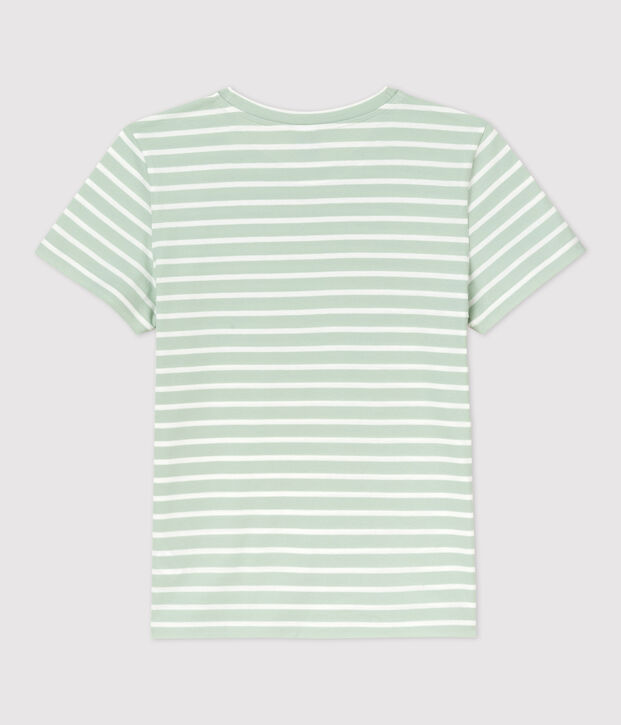 Camiseta RECTA con cuello redondo de algod&oacute;n org&aacute;nico de mujer verde/blanco