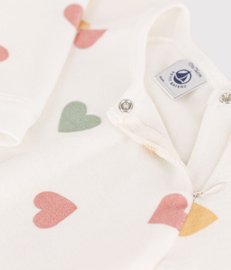 Pijama de terciopelo con corazones multicolores para beb&eacute; blanco MARSHMALLOW/blanco MULTICO