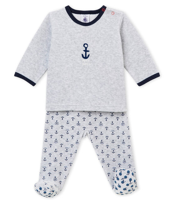 Pijama sin pies para bebé niño gris POUSSIERE/blanco MULTICO