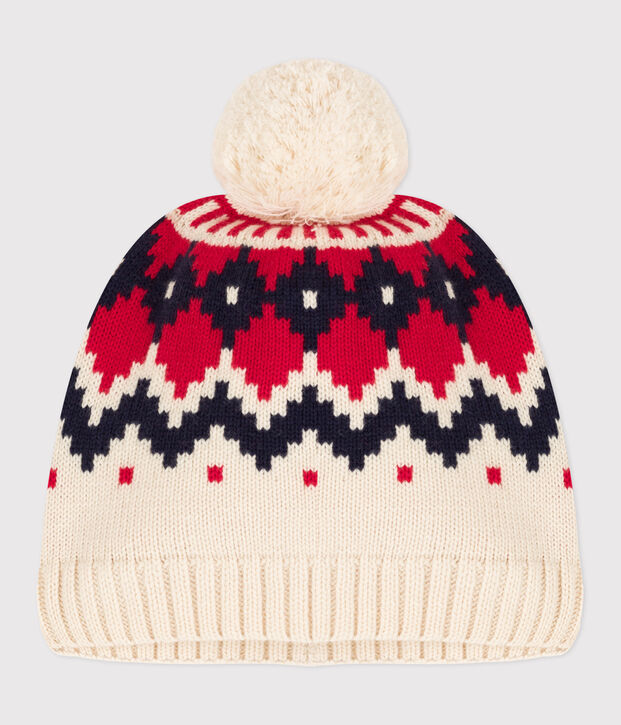 Gorro de jacquard de lana de ni&ntilde;o/ni&ntilde;a crudo/multicolor