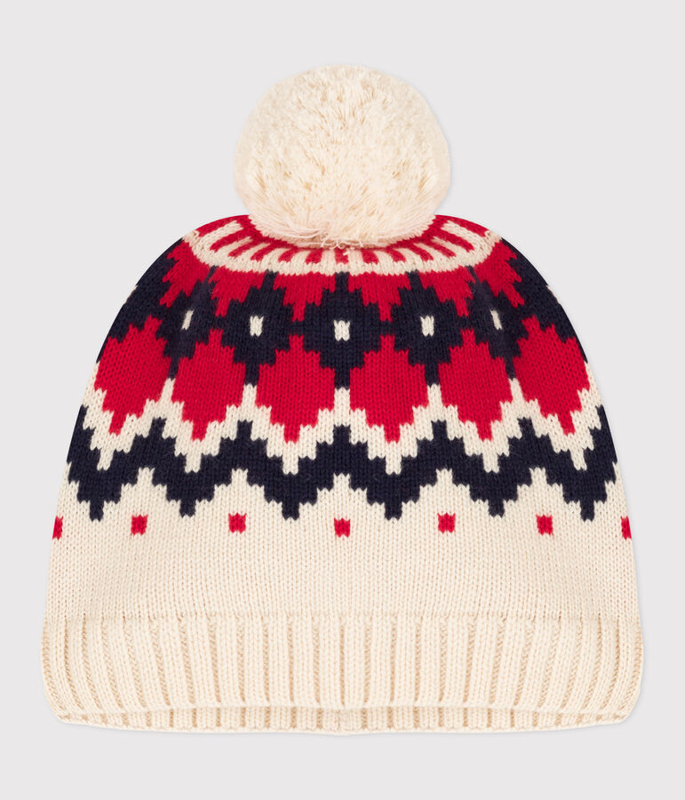 Gorro de jacquard de lana de ni&ntilde;o/ni&ntilde;a crudo/multicolor