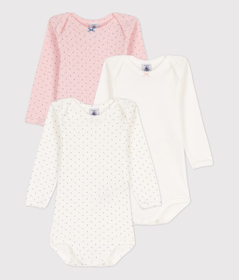 Juego de 3 bodis de manga larga con lunares de beb&eacute; ni&ntilde;a de algod&oacute;n org&aacute;nico multicolor