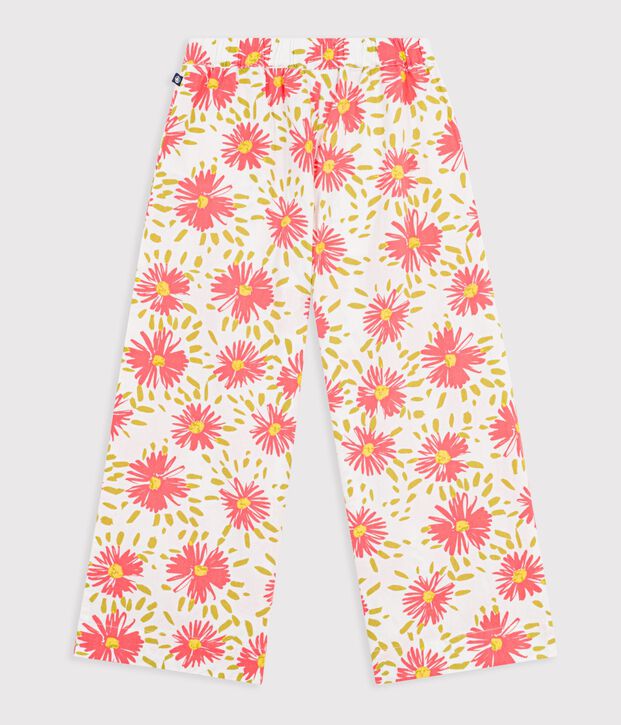 Pantal&oacute;n infantil de algod&oacute;n con flores blanco/multicolor