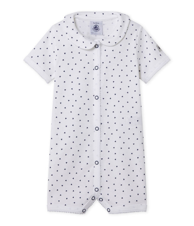 Pijama sin pies con corazones estampados para beb&eacute; ni&ntilde;a blanco/azul