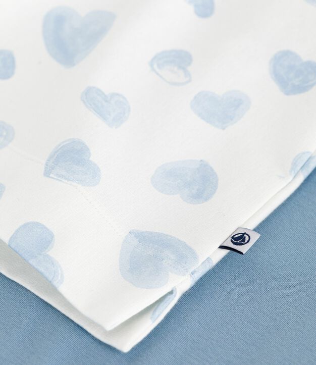 Pijama de algod&oacute;n bimaterial con estampado de corazones para mujer azul/multicolor