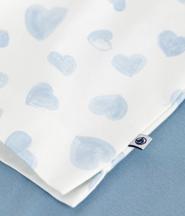 Pijama de algod&oacute;n bimaterial con estampado de corazones para mujer azul/multicolor