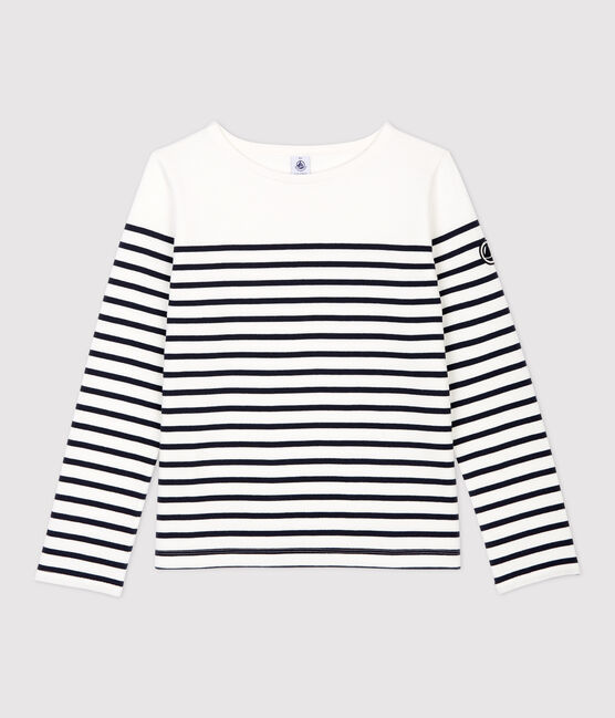Jersey marinero emblemático de algodón de mujer blanco MARSHMALLOW/azul SMOKING