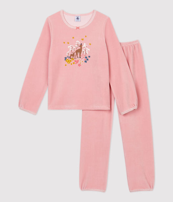 Pijama rosa de niña con motivo de cabras montesas de terciopelo rosa CHARME