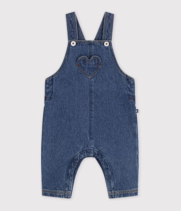 Peto vaquero largo con bolsillo de coraz&oacute;n para beb&eacute; azul