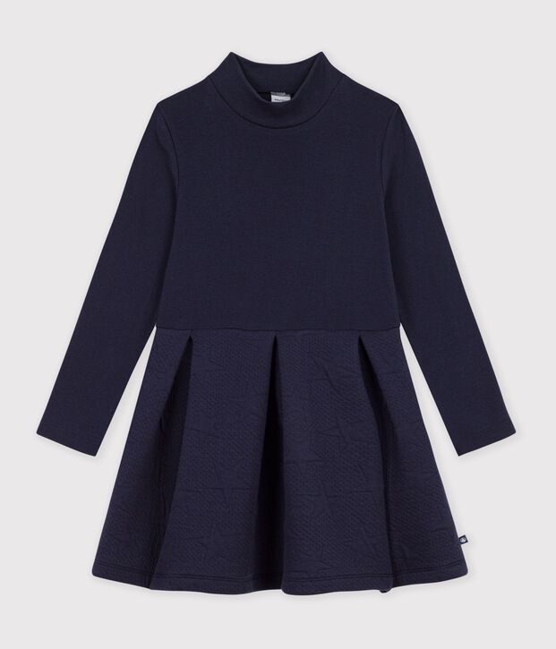 Vestido infantil liso de manga larga de algod&oacute;n SMOKING