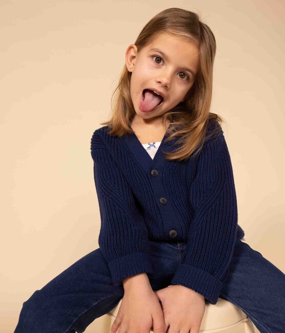 Cárdigan de punto inglés de algodón para niña azul INCOGNITO