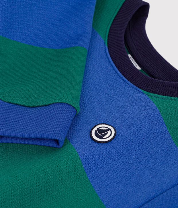 Sudadera infantil unisex de algod&oacute;n a rayas azul/verde