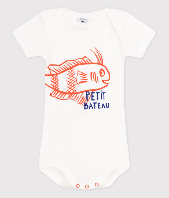 Bodi de manga corta de bebé niña blanco ECUME/naranja BRAZILIAN