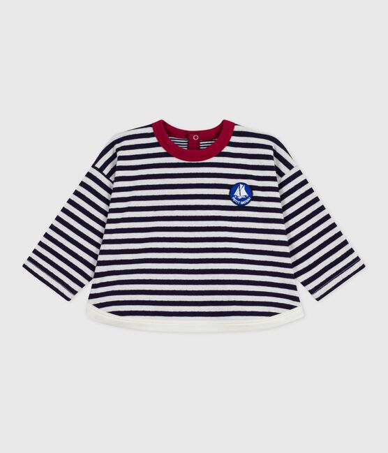Camiseta de manga larga de algodón a rayas para bebé azul SOIR/ MILK