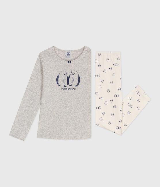 Pijama infantil de algodón con estampado de pingüino gris BELUGA/blanco MULTICO