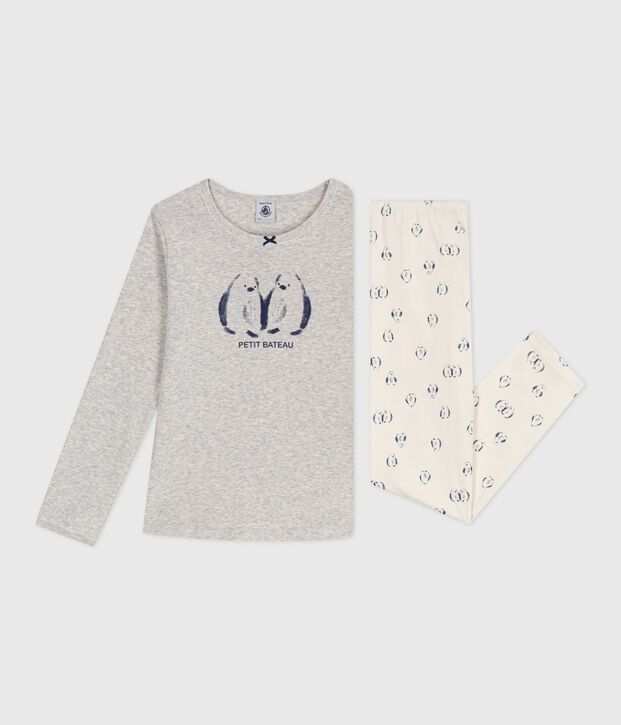 Pijama infantil de algod&oacute;n con estampado de ping&uuml;ino gris/multicolor