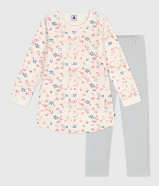 Camisón y leggings infantiles de felpa con estampado de flores MILK/ MULTICO