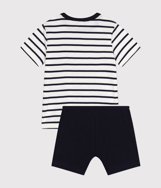 Pijama corto marinera de niño de algodón blanco MARSHMALLOW/azul SMOKING