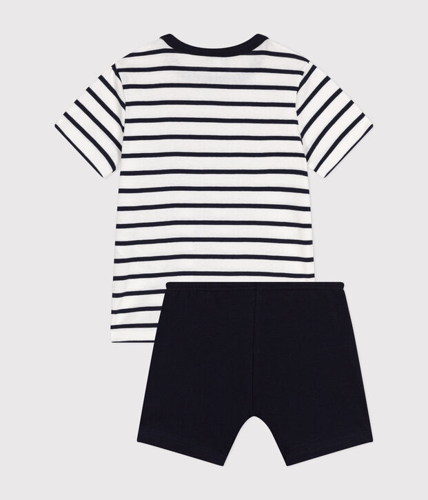 Pijama corto marinera de ni&ntilde;o de algod&oacute;n blanco/azul