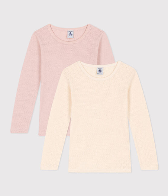 Juego de 2 camisetas de manga larga de algodón calado para niña variante 1