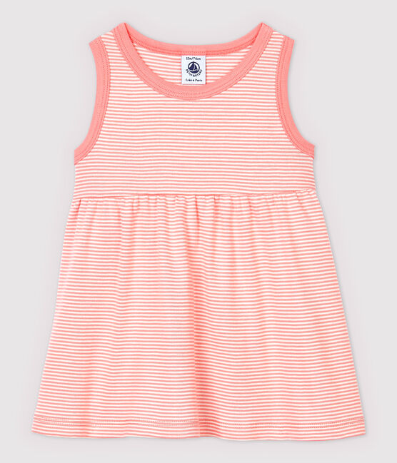 Vestido de rayas sin mangas de canalé de bebé niña rosa GRETEL/blanco MARSHMALLOW