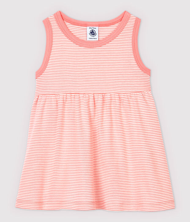 Vestido de rayas sin mangas de canal&eacute; de beb&eacute; ni&ntilde;a rosa/blanco