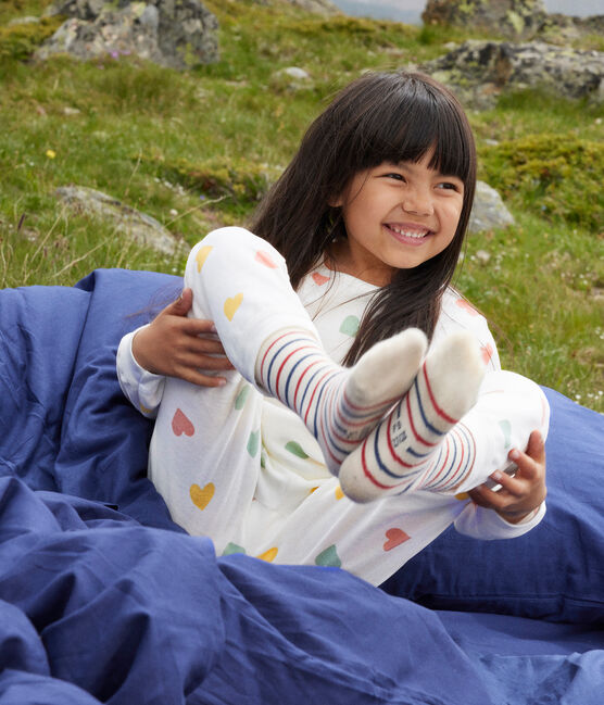 Pijama de terciopelo con corazón para niña blanco MARSHMALLOW/blanco MULTICO