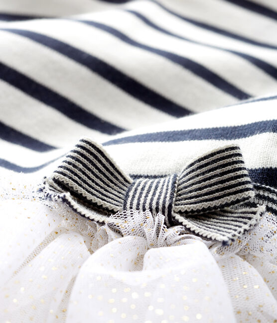 Vestido de manga larga de rayas para bebé niña blanco MARSHMALLOW/azul SMOKING