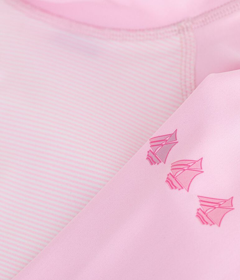 Camiseta infantil de ba&ntilde;o de manga larga a rayas con protecci&oacute;n frente a los rayos UV rosa/blanco