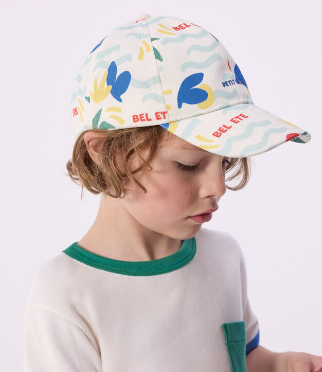 Sombrero infantil de algod&oacute;n con estampado de palmeras crudo/multicolor