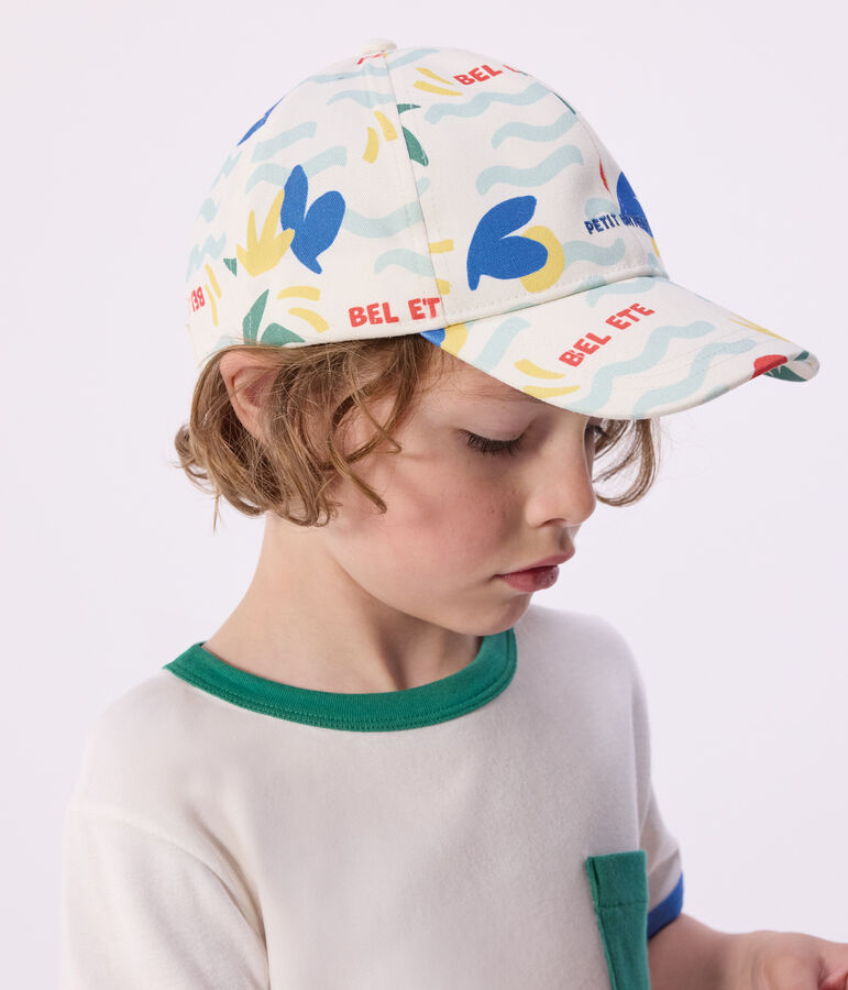 Sombrero infantil de algod&oacute;n con estampado de palmeras MILK/ MULTICO