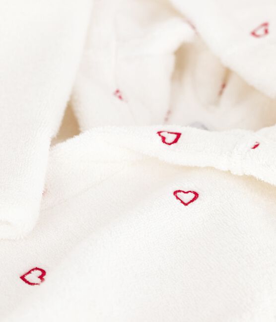 Albornoz infantil de rizo de algodón con corazones bordados blanco MARSHMALLOW/rojo TERKUIT