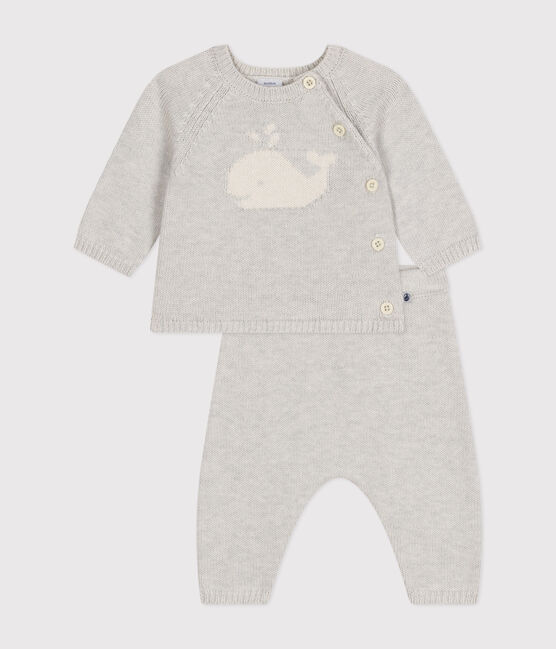 Conjunto de 2 prendas de punto tricotado de lana y algodón para bebé beige MONTELIMAR CHINE