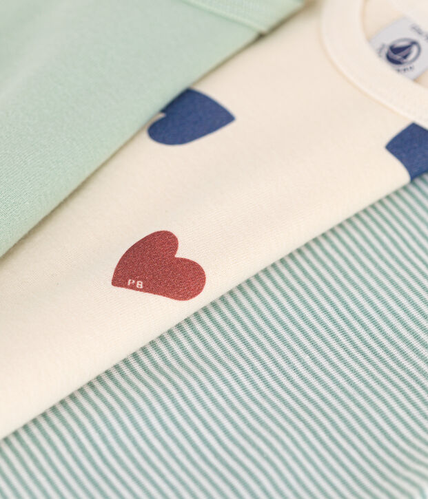 Juego de 3 bodis de algod&oacute;n de manga larga con estampado de tres corazones para beb&eacute; multicolor