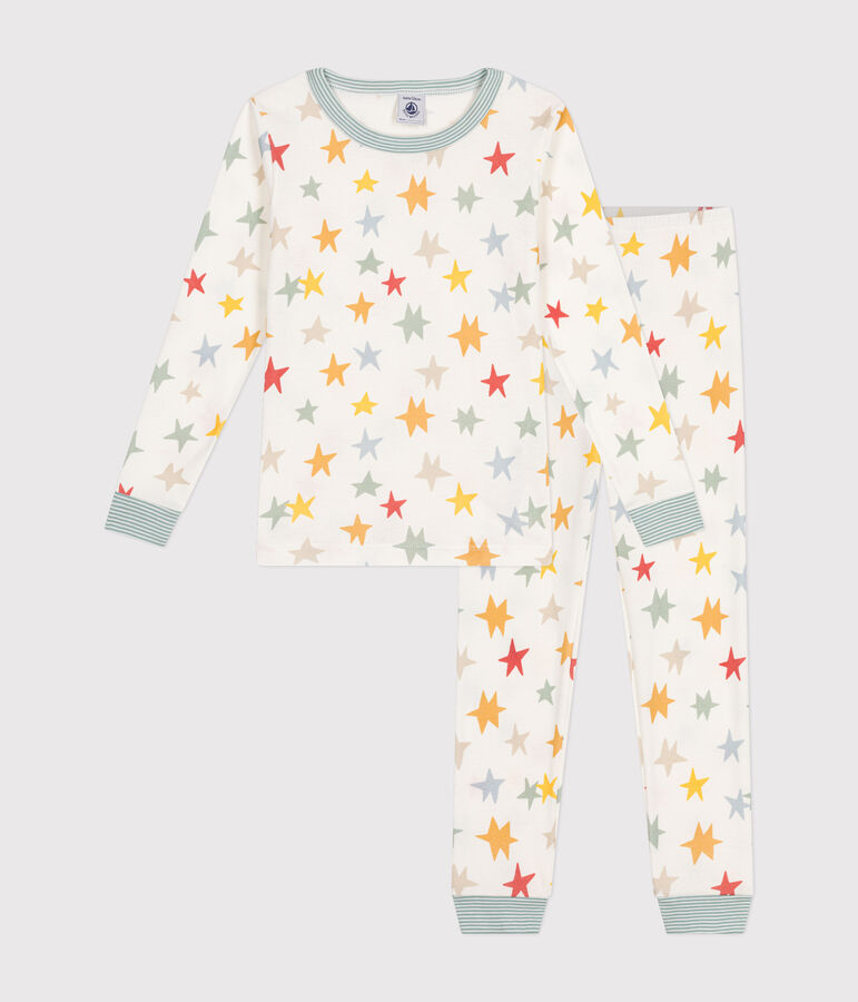 Pijama infantil ajustado de algod&oacute;n con estampado de estrellas blanco/multicolor