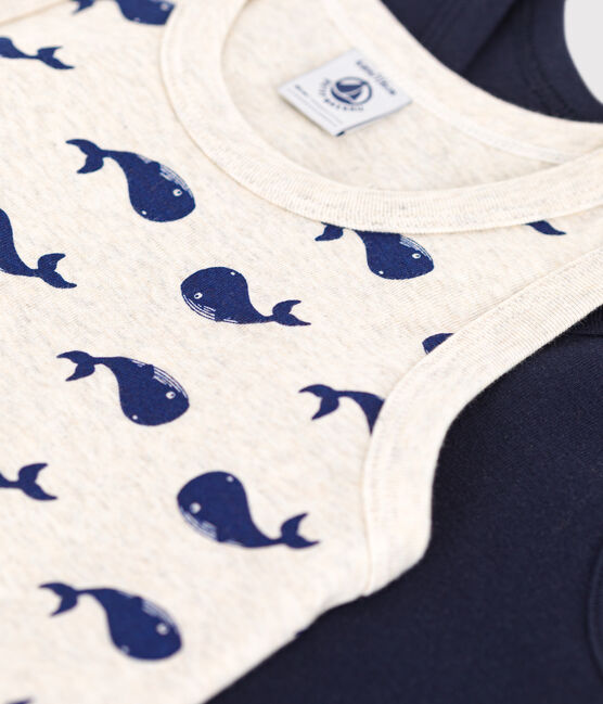 Juego de 2 camisetas infantiles sin mangas de algodón con estampado de ballenas variante 1