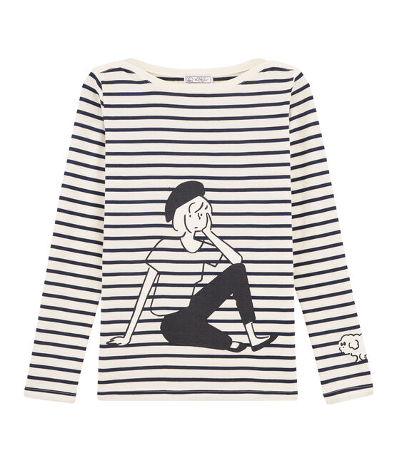 Camiseta marinera de mujer beige COQUILLE/azul SMOKING