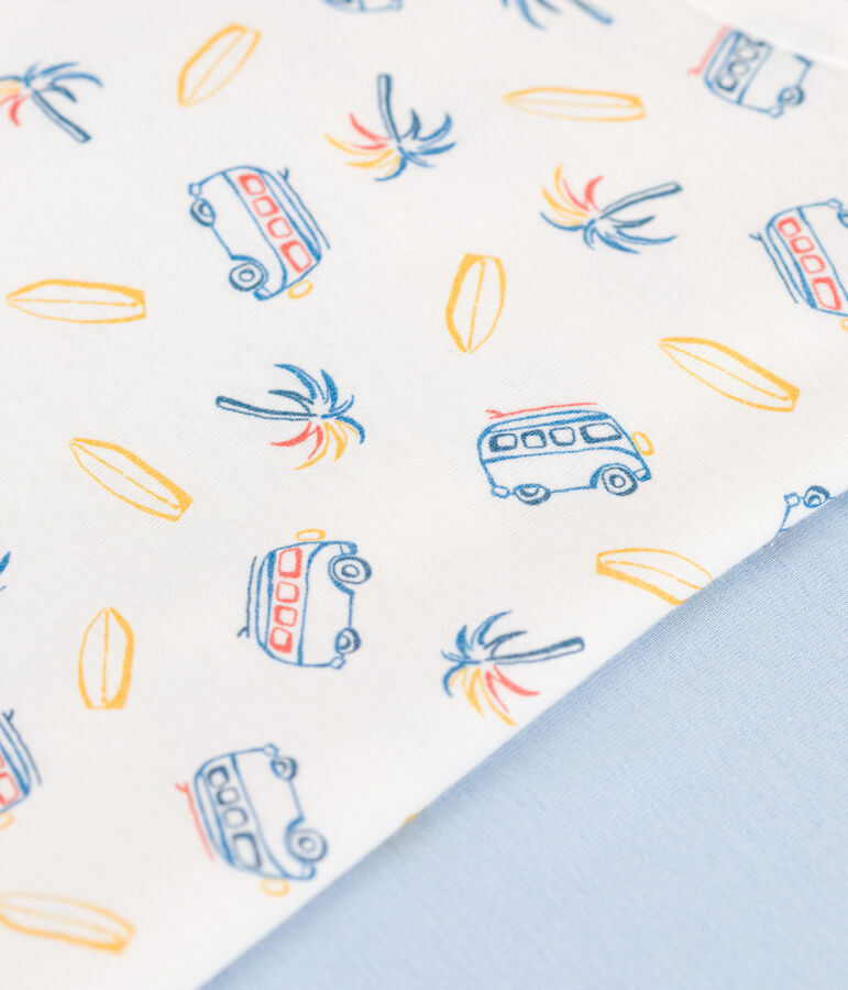 Juego de 2 camisetas infantiles de algod&oacute;n de manga corta con estampado de furgonetas multicolor