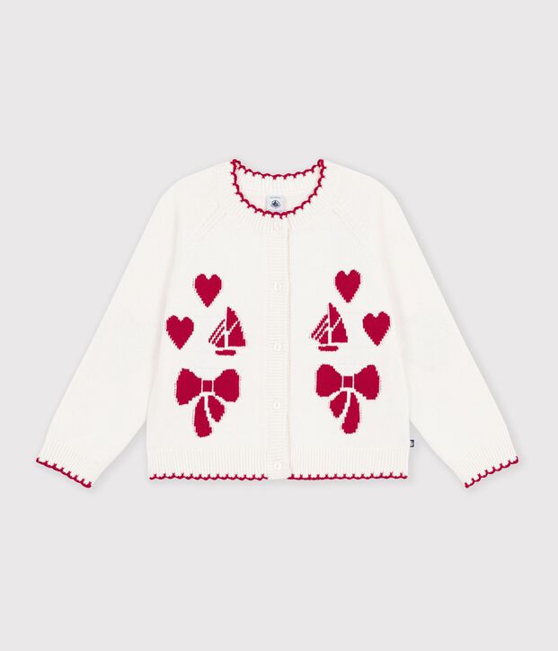 C&aacute;rdigan infantil de lana y algod&oacute;n con estampados blanco/rojo