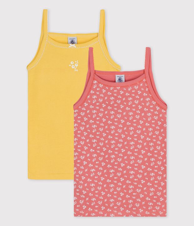 Juego de 2 camisas de tirantes de flores de algod&oacute;n de ni&ntilde;a multicolor