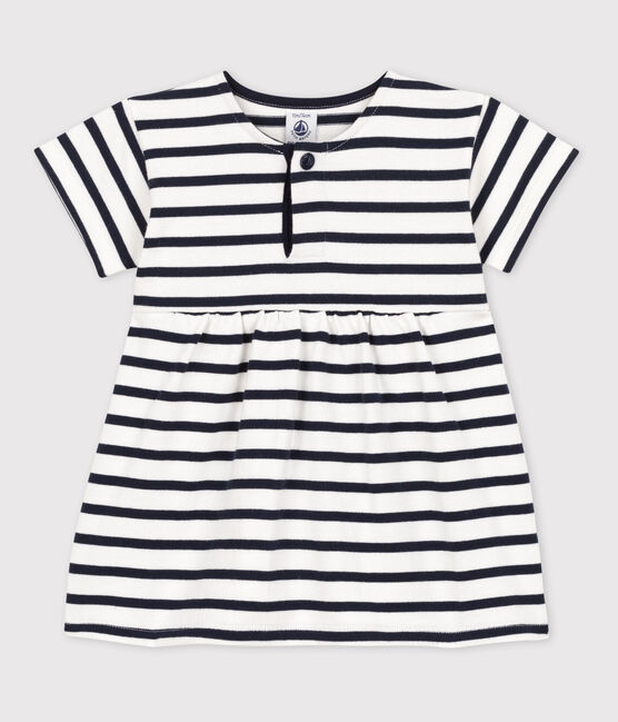 Polo de manga corta a rayas marineras de jersey para bebé blanco MARSHMALLOW/azul SMOKING